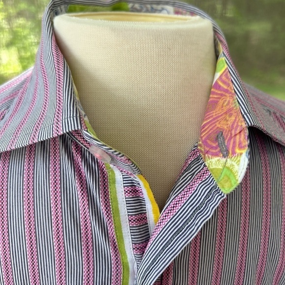 Robert Graham Long Sleeve Button Down Shirt Large Multicolor Pink Blue Floral - Picture 4 of 13